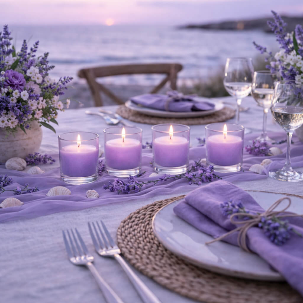 Richland Votive Candles & Eastland Clear Votive Holders Set of 144 - Lavender - Lavender Scented