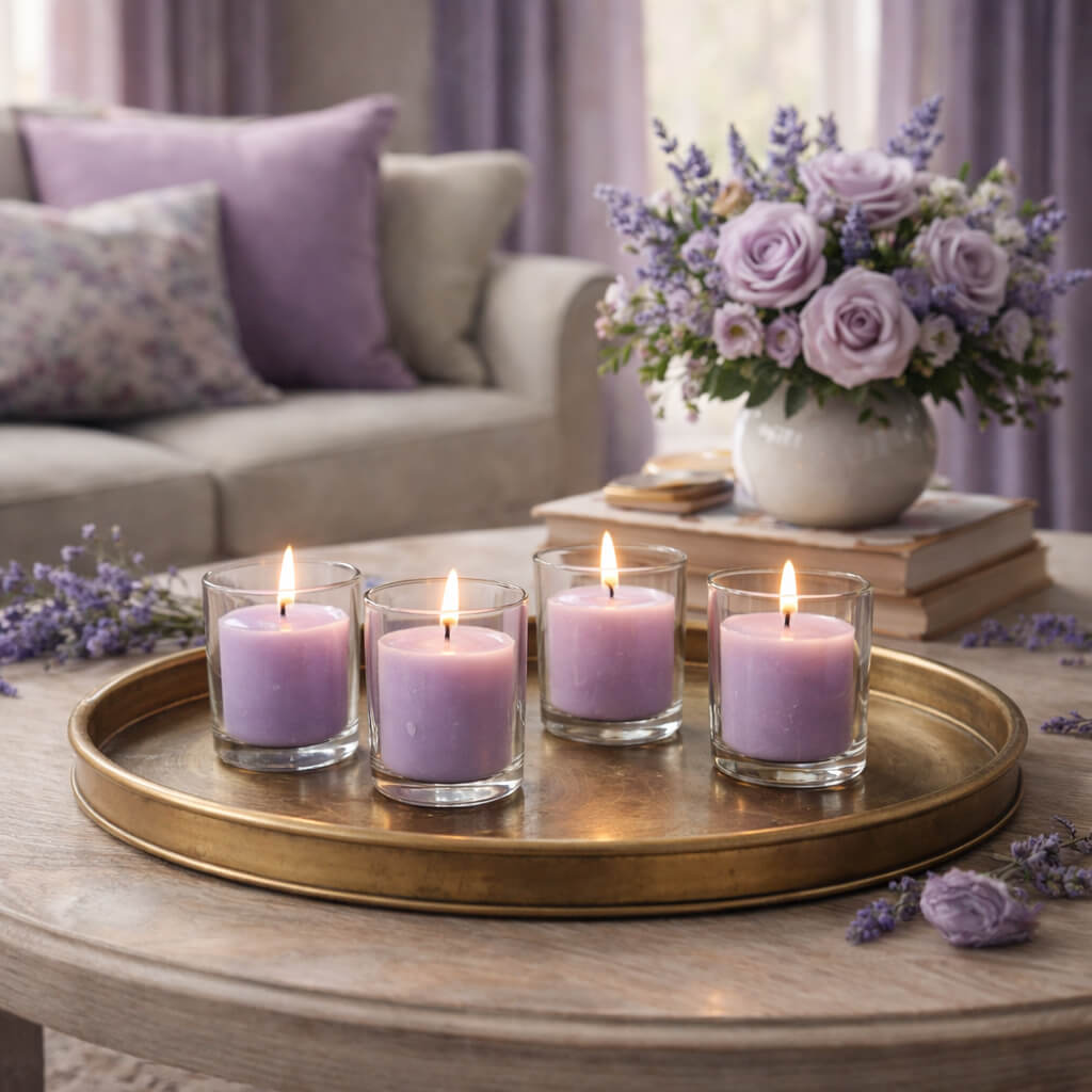 Richland Votive Candles & Eastland Clear Votive Holders Set of 144 - Lavender - Lavender Scented