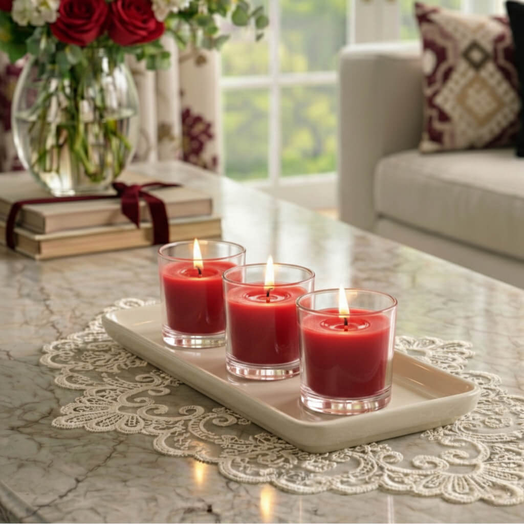 Richland Votive Candles & Eastland Clear Votive Holders Set of 12 - Red - Unscented