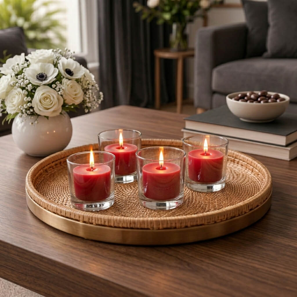 Richland Votive Candles & Eastland Clear Votive Holders Set of 12 - Red - Unscented