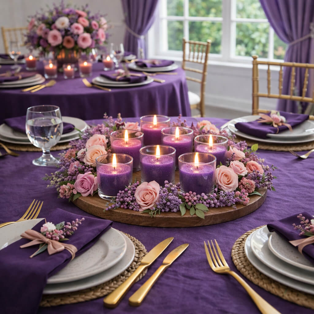 Richland Votive Candles & Eastland Clear Votive Holders Set of 12 - Purple - Mulberry Scented