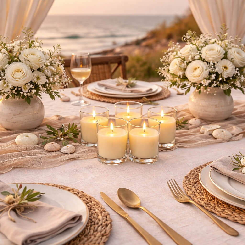 Richland Votive Candles & Eastland Clear Votive Holders Set of 288 - Ivory - Unscented