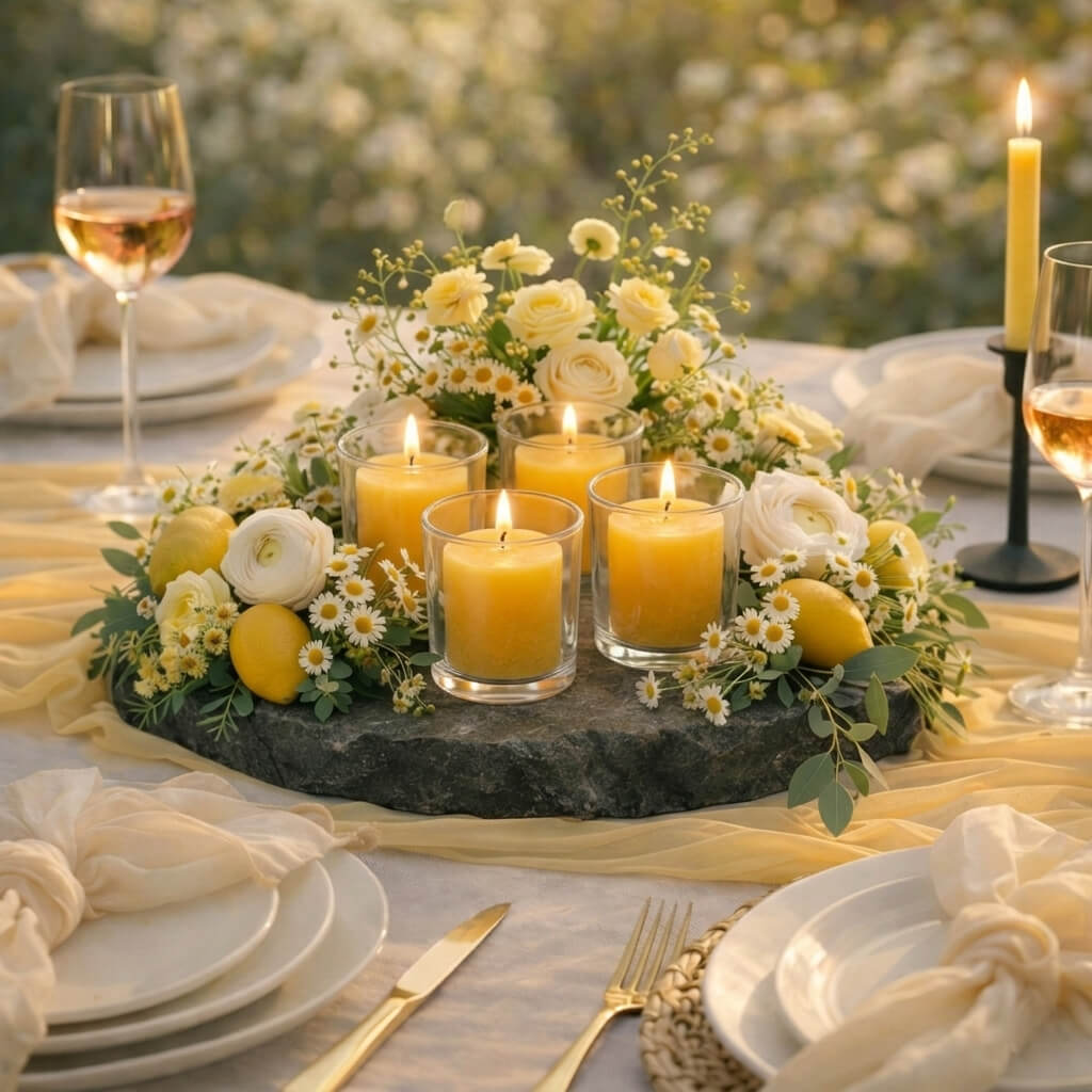 Richland Votive Candles & Eastland Clear Votive Holders Set of 12 - Yellow - Lemon Meringue Scented