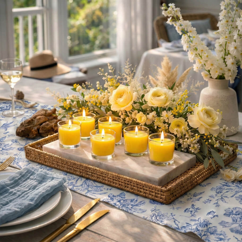 Richland Votive Candles & Eastland Clear Votive Holders Set of 12 - Yellow - Lemon Meringue Scented