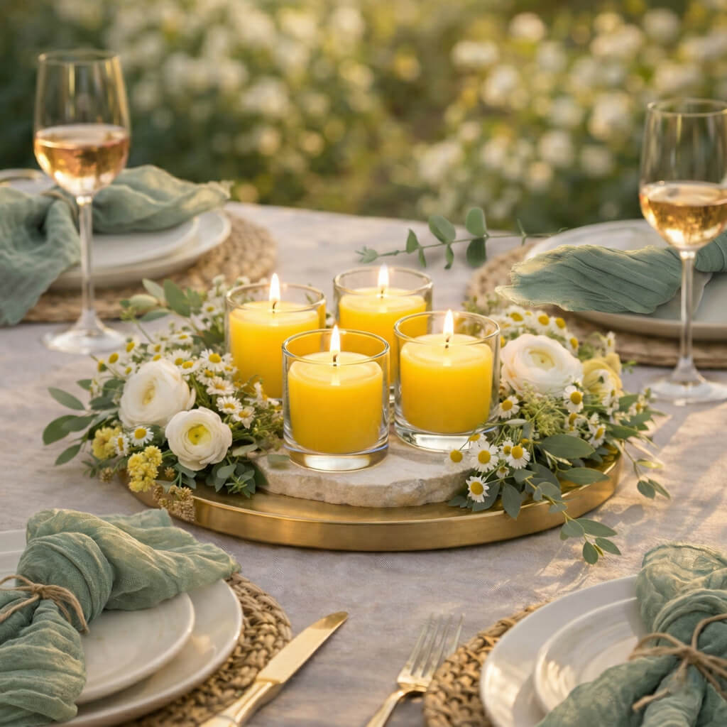 Richland Votive Candles & Eastland Clear Votive Holders Set of 12 - Yellow - Lemon Meringue Scented