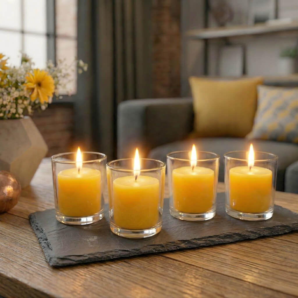 Richland Votive Candles & Eastland Clear Votive Holders Set of 12 - Yellow - Lemon Meringue Scented