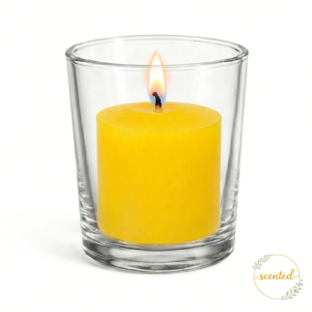 Richland Votive Candles & Eastland Clear Votive Holders Set of 12 - Yellow - Lemon Meringue Scented