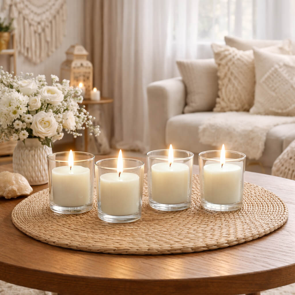 Richland Votive Candles & Eastland Clear Votive Holders Set of 288 - Light Ivory - Unscented